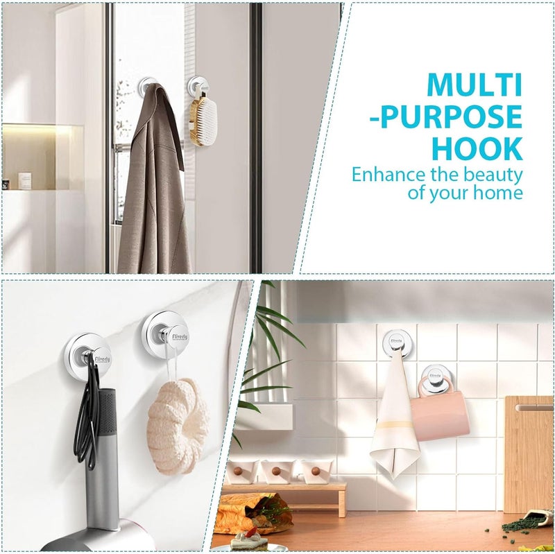 Fliverly 2pcs Suction Cup Hooks for Shower,Inside Shower,Wall,Bathroom,Bedroom,Kitchen,Door,Glass Window, Mirror, Tile, No Drilling Hanging for Towels,Robes,Loofah,hat,Clothing,Wreath (Chrome) - Image 4